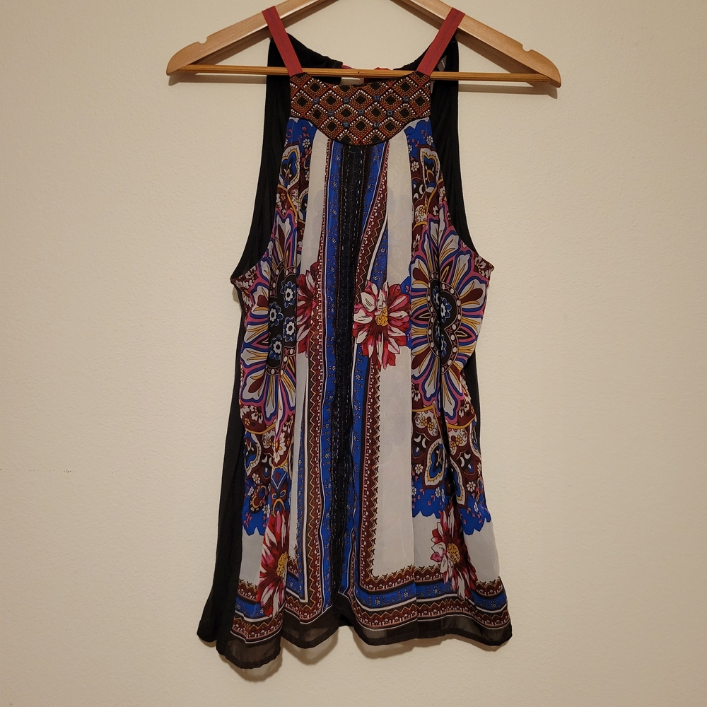 Anthropologie One September Adjustable Tie Neck Sleeveless Top Size M